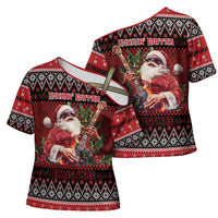 Guitar Christmas Cross Shoulder Shirt Rocking Santa - Wonder Print Shop