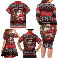 Guitar Christmas Family Matching Long Sleeve Bodycon Dress and Hawaiian Shirt Rocking Santa - Wonder Print Shop