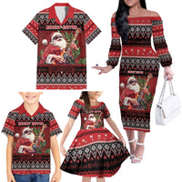 Guitar Christmas Family Matching Off The Shoulder Long Sleeve Dress and Hawaiian Shirt Rocking Santa - Wonder Print Shop