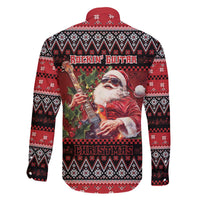 Guitar Christmas Family Matching Off The Shoulder Long Sleeve Dress and Hawaiian Shirt Rocking Santa - Wonder Print Shop
