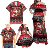 Guitar Christmas Family Matching Off Shoulder Maxi Dress and Hawaiian Shirt Rocking Santa - Wonder Print Shop