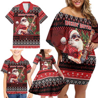 Guitar Christmas Family Matching Off Shoulder Short Dress and Hawaiian Shirt Rocking Santa - Wonder Print Shop