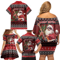 Guitar Christmas Family Matching Off Shoulder Short Dress and Hawaiian Shirt Rocking Santa - Wonder Print Shop