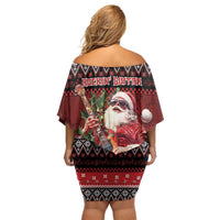 Guitar Christmas Family Matching Off Shoulder Short Dress and Hawaiian Shirt Rocking Santa - Wonder Print Shop