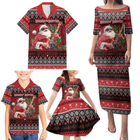Guitar Christmas Family Matching Puletasi and Hawaiian Shirt Rocking Santa - Wonder Print Shop