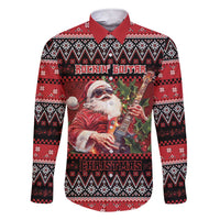 Guitar Christmas Family Matching Short Sleeve Bodycon Dress and Hawaiian Shirt Rocking Santa - Wonder Print Shop