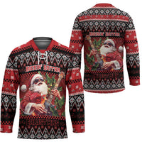 Guitar Christmas Hockey Jersey Rocking Santa - Wonder Print Shop
