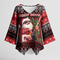 Guitar Christmas Kimono Sleeve Blouse Rocking Santa - Wonder Print Shop