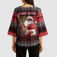 Guitar Christmas Kimono Sleeve Blouse Rocking Santa - Wonder Print Shop