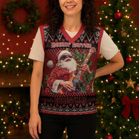 Guitar Christmas Knitted V-Neck Vest Rocking Santa - Wonder Print Shop