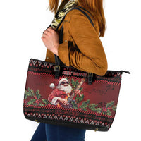 Guitar Christmas Leather Tote Bag Rocking Santa - Wonder Print Shop