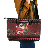 Guitar Christmas Leather Tote Bag Rocking Santa - Wonder Print Shop