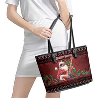 Guitar Christmas Leather Tote Bag Rocking Santa - Wonder Print Shop