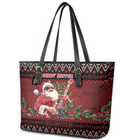 Guitar Christmas Leather Tote Bag Rocking Santa - Wonder Print Shop