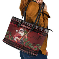 Guitar Christmas Leather Tote Bag Rocking Santa - Wonder Print Shop