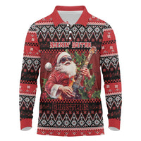 Guitar Christmas Long Sleeve Polo Shirt Rocking Santa - Wonder Print Shop
