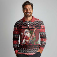 Guitar Christmas Long Sleeve Polo Shirt Rocking Santa - Wonder Print Shop