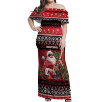 Guitar Christmas Off Shoulder Maxi Dress Rocking Santa - Wonder Print Shop