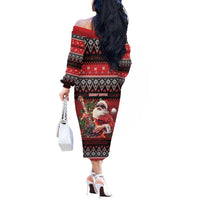 Guitar Christmas Off The Shoulder Long Sleeve Dress Rocking Santa - Wonder Print Shop