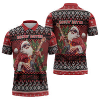 Guitar Christmas Zipper Polo Shirt Rocking Santa - Wonder Print Shop
