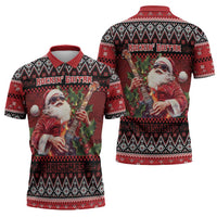 Guitar Christmas Zipper Polo Shirt Rocking Santa - Wonder Print Shop
