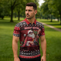Guitar Christmas Zipper Polo Shirt Rocking Santa - Wonder Print Shop