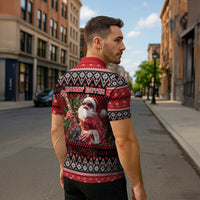 Guitar Christmas Zipper Polo Shirt Rocking Santa - Wonder Print Shop