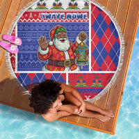 Haiti Christmas Beach Blanket Santa With Fanal Haitian Patchwork Style - Wonder Print Shop