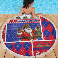 Haiti Christmas Beach Blanket Santa With Fanal Haitian Patchwork Style - Wonder Print Shop
