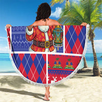 Haiti Christmas Beach Blanket Santa With Fanal Haitian Patchwork Style - Wonder Print Shop