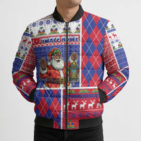Haiti Christmas Bomber Puffer Jacket Santa With Fanal Haitian Patchwork Style - Wonder Print Shop