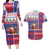 Haiti Christmas Couples Matching Long Sleeve Bodycon Dress and Hawaiian Shirt Santa With Fanal Haitian Patchwork Style - Wonder Print Shop