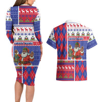Haiti Christmas Couples Matching Long Sleeve Bodycon Dress and Hawaiian Shirt Santa With Fanal Haitian Patchwork Style - Wonder Print Shop
