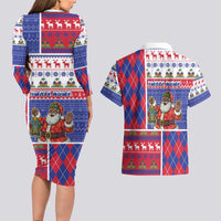 Haiti Christmas Couples Matching Long Sleeve Bodycon Dress and Hawaiian Shirt Santa With Fanal Haitian Patchwork Style - Wonder Print Shop