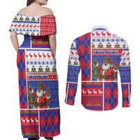 Haiti Christmas Couples Matching Off Shoulder Maxi Dress and Long Sleeve Button Shirt Santa With Fanal Haitian Patchwork Style - Wonder Print Shop