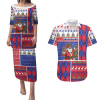 Haiti Christmas Couples Matching Puletasi and Hawaiian Shirt Santa With Fanal Haitian Patchwork Style - Wonder Print Shop