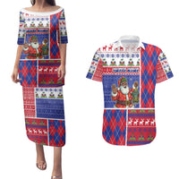 Haiti Christmas Couples Matching Puletasi and Hawaiian Shirt Santa With Fanal Haitian Patchwork Style - Wonder Print Shop