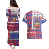 Haiti Christmas Couples Matching Puletasi and Hawaiian Shirt Santa With Fanal Haitian Patchwork Style - Wonder Print Shop