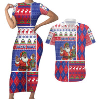 Haiti Christmas Couples Matching Short Sleeve Bodycon Dress and Hawaiian Shirt Santa With Fanal Haitian Patchwork Style - Wonder Print Shop