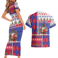 Haiti Christmas Couples Matching Short Sleeve Bodycon Dress and Hawaiian Shirt Santa With Fanal Haitian Patchwork Style - Wonder Print Shop
