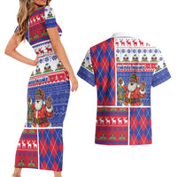 Haiti Christmas Couples Matching Short Sleeve Bodycon Dress and Hawaiian Shirt Santa With Fanal Haitian Patchwork Style - Wonder Print Shop