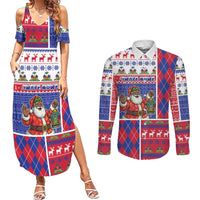 Haiti Christmas Couples Matching Summer Maxi Dress and Long Sleeve Button Shirt Santa With Fanal Haitian Patchwork Style - Wonder Print Shop