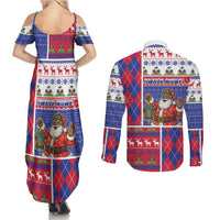 Haiti Christmas Couples Matching Summer Maxi Dress and Long Sleeve Button Shirt Santa With Fanal Haitian Patchwork Style - Wonder Print Shop