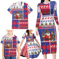 Haiti Christmas Family Matching Long Sleeve Bodycon Dress and Hawaiian Shirt Santa With Fanal Haitian Patchwork Style - Wonder Print Shop