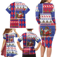 Haiti Christmas Family Matching Long Sleeve Bodycon Dress and Hawaiian Shirt Santa With Fanal Haitian Patchwork Style - Wonder Print Shop