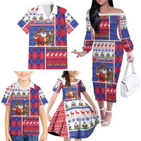 Haiti Christmas Family Matching Off The Shoulder Long Sleeve Dress and Hawaiian Shirt Santa With Fanal Haitian Patchwork Style - Wonder Print Shop