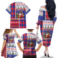 Haiti Christmas Family Matching Off The Shoulder Long Sleeve Dress and Hawaiian Shirt Santa With Fanal Haitian Patchwork Style - Wonder Print Shop