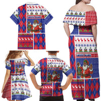 Haiti Christmas Family Matching Off Shoulder Maxi Dress and Hawaiian Shirt Santa With Fanal Haitian Patchwork Style - Wonder Print Shop