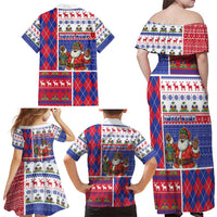 Haiti Christmas Family Matching Off Shoulder Maxi Dress and Hawaiian Shirt Santa With Fanal Haitian Patchwork Style - Wonder Print Shop