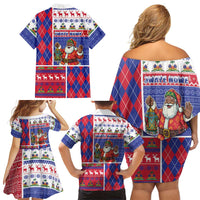 Haiti Christmas Family Matching Off Shoulder Short Dress and Hawaiian Shirt Santa With Fanal Haitian Patchwork Style - Wonder Print Shop